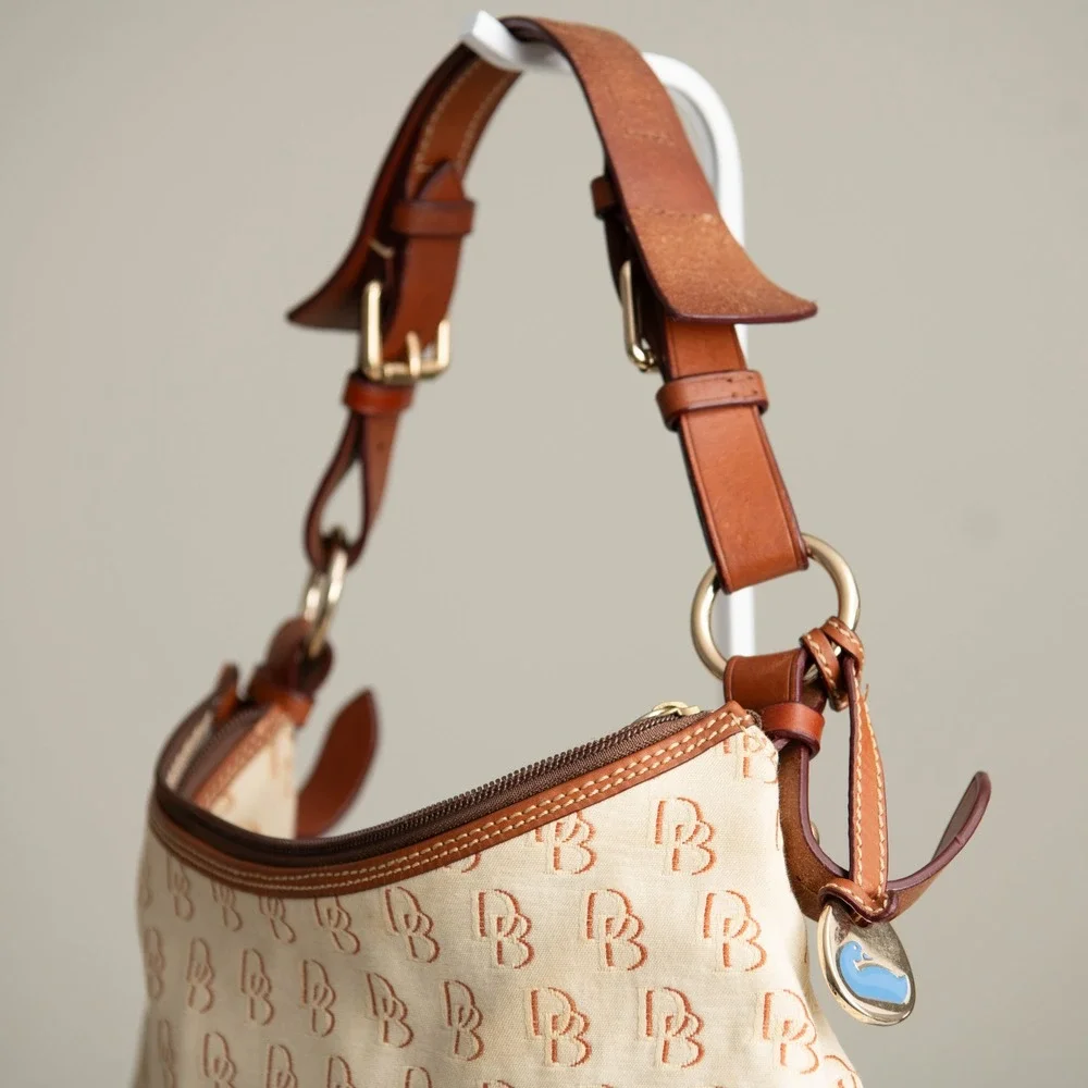 Dooney & Bourke Lucy Signature Logo Canvas Hobo‎ Shoulder Bag Double Pockets